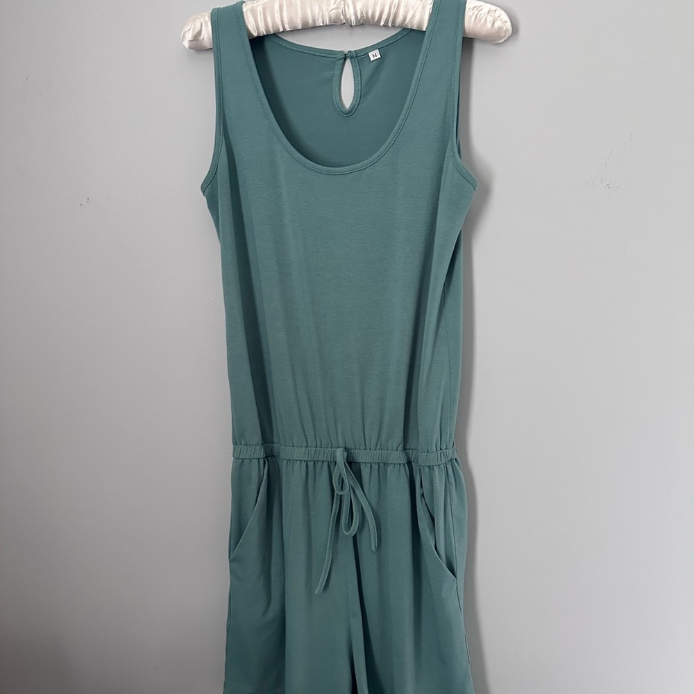 Sage Stretchy Romper w/ Keyhole Back & Drawstring sz M